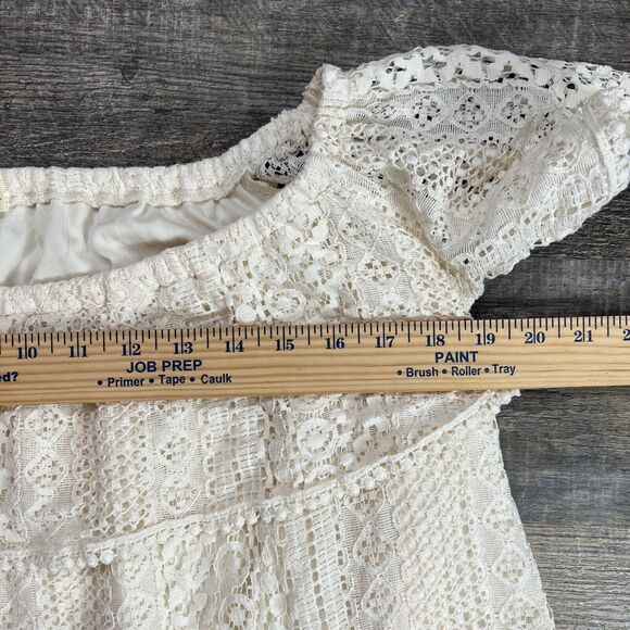 Miami by Francesca's Crochet Top Short Sleeve Shirt Cream Woven Lace Cotton M - Picture 11 of 11
